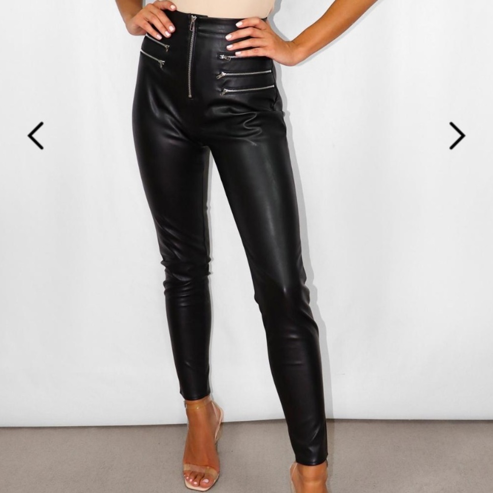 Black leather zipper pants - Picture 1 of 3